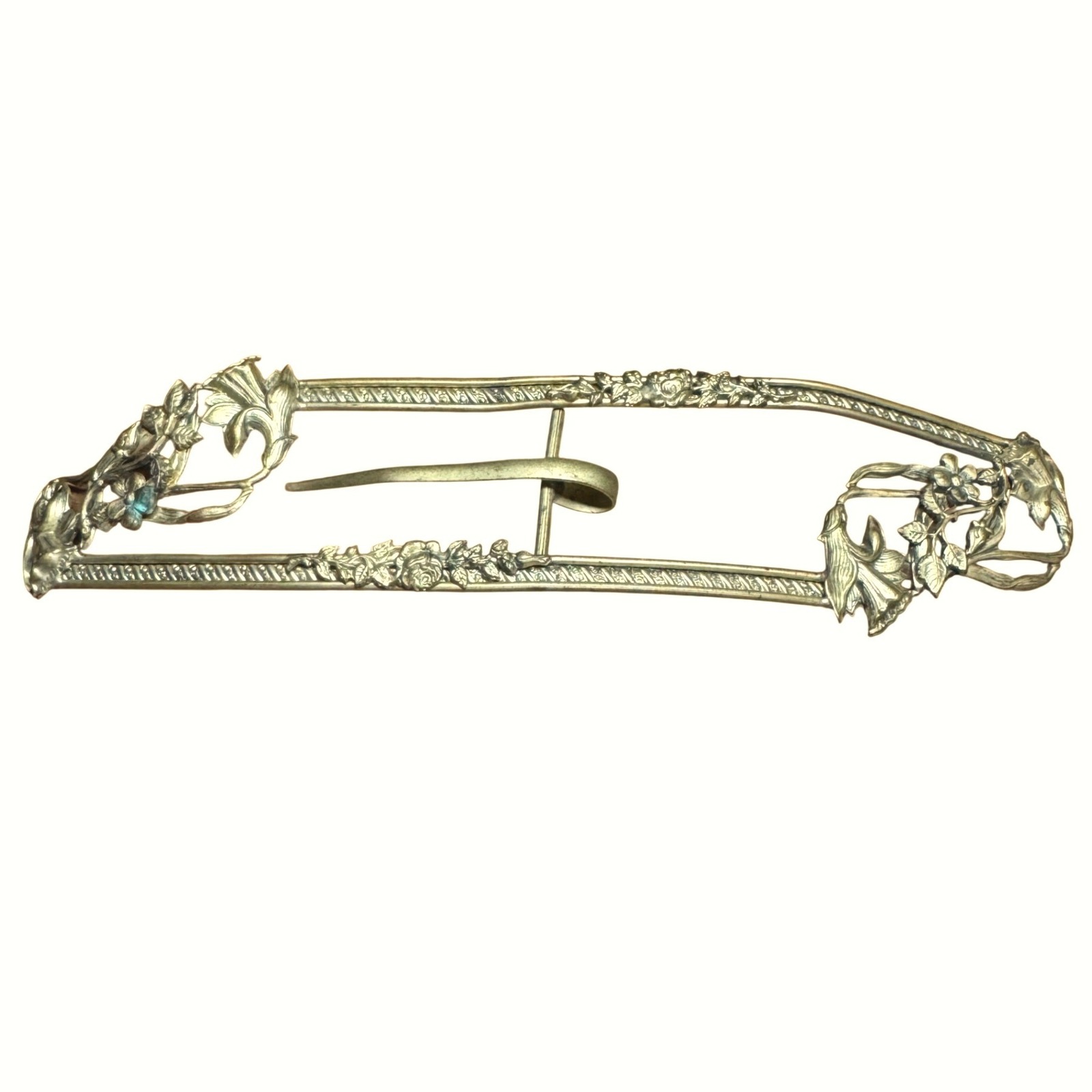 Vintage Art Nouveau Brass Floral Sash Buckle Ornate Lily Rose Edwardian Style